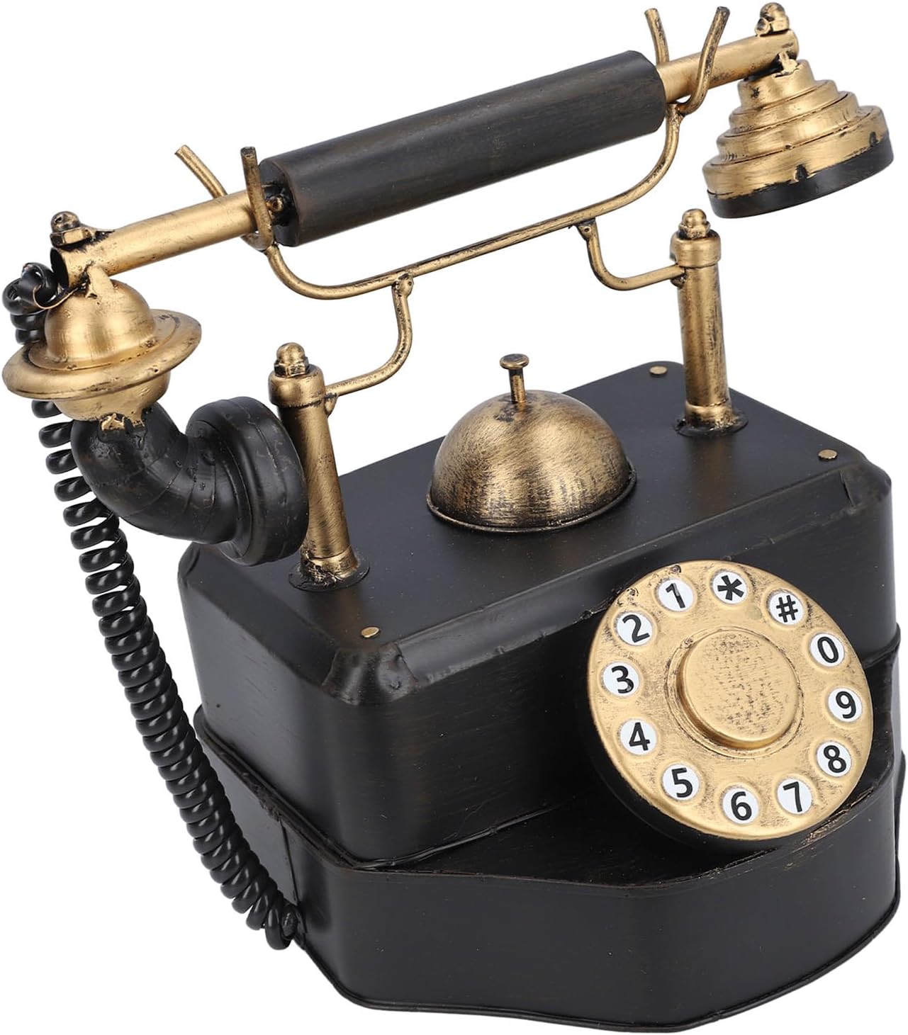 Antique Phone Model Iron Retro Vintage Corded Rotating Dial Telephone, Non - Functional Decorative Tabletop Ornament for Home Cafe Bar Hotel Decor