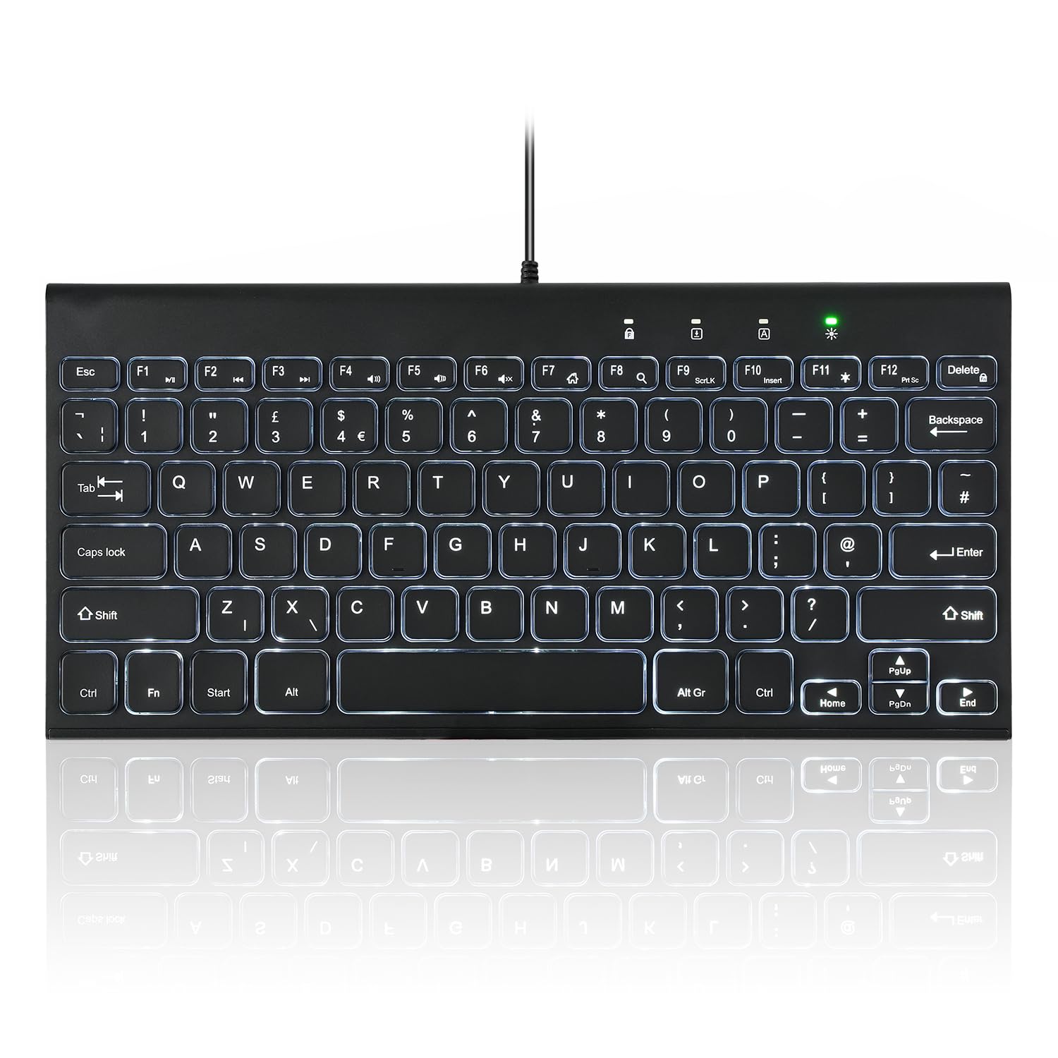 Perixx PERIBOARD-429 UK Wired Mini Backlit Keyboard, Thin and Silent Scissor Keys, White Backlight, UK QWERTY