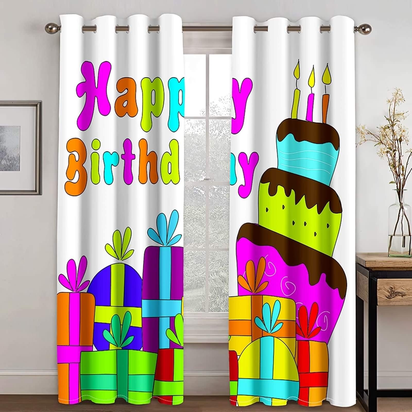 Rideau occultants chambre enfant gâteau d'anniversaire KnSam multicolore