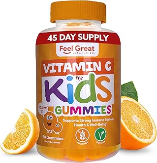 Kids Vitamin C Gummies Chewable for Immune Defense | Plant-Based, Gluten Free | Vegan | 250 mg per Serving | 90 Gummies | Vitamins for Kids by Feel Great Vitamin Co.