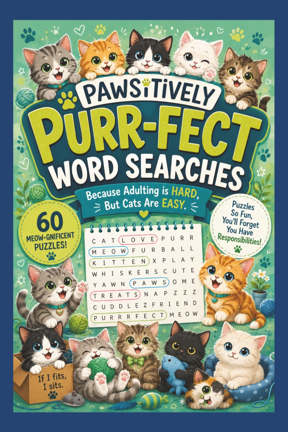 Pawsitively Purr-fect Word Searches: 60 Adorable Cat-Themed Puzzles for Feline Fans, Cat Parents, and Anyone Who Loves Cute Kitties