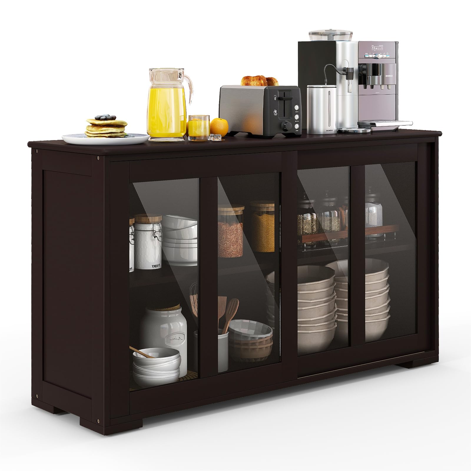 SILKYDRY Buffet Cabinet with Storage, Kitchen Sideboard with Sliding Glass Doors, Credenzas Storage Cabinet with Adjustable Shelf, Stackable Kitchen