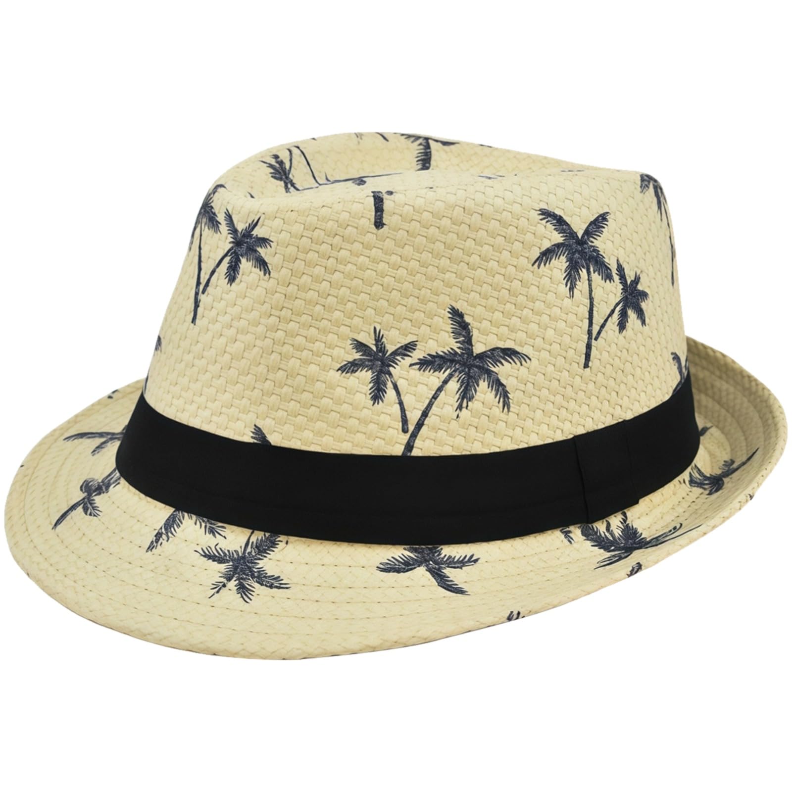 Słomkowy letni kapelusz dla mężczyzn i kobiet, czapka plażowa w stylu panamskim z ochroną przeciwsłoneczną, miękka, tkana modna fedora, pakowalna czapka przeciwsłoneczna na podróż i wakacje, nadruk