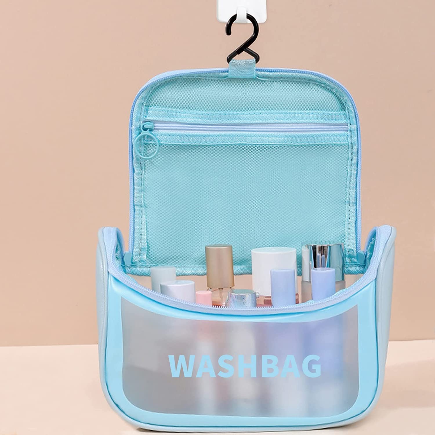 7Seas Waterproof Wash Bags for Men and Women Travel Use | Grooming & Beauty Kit Storage and Organizer Hand Bag | Cosmetic and Makeup Organizer Pouch with Zipper Closer -1Pcs (Multicolor) (Blue) 4
