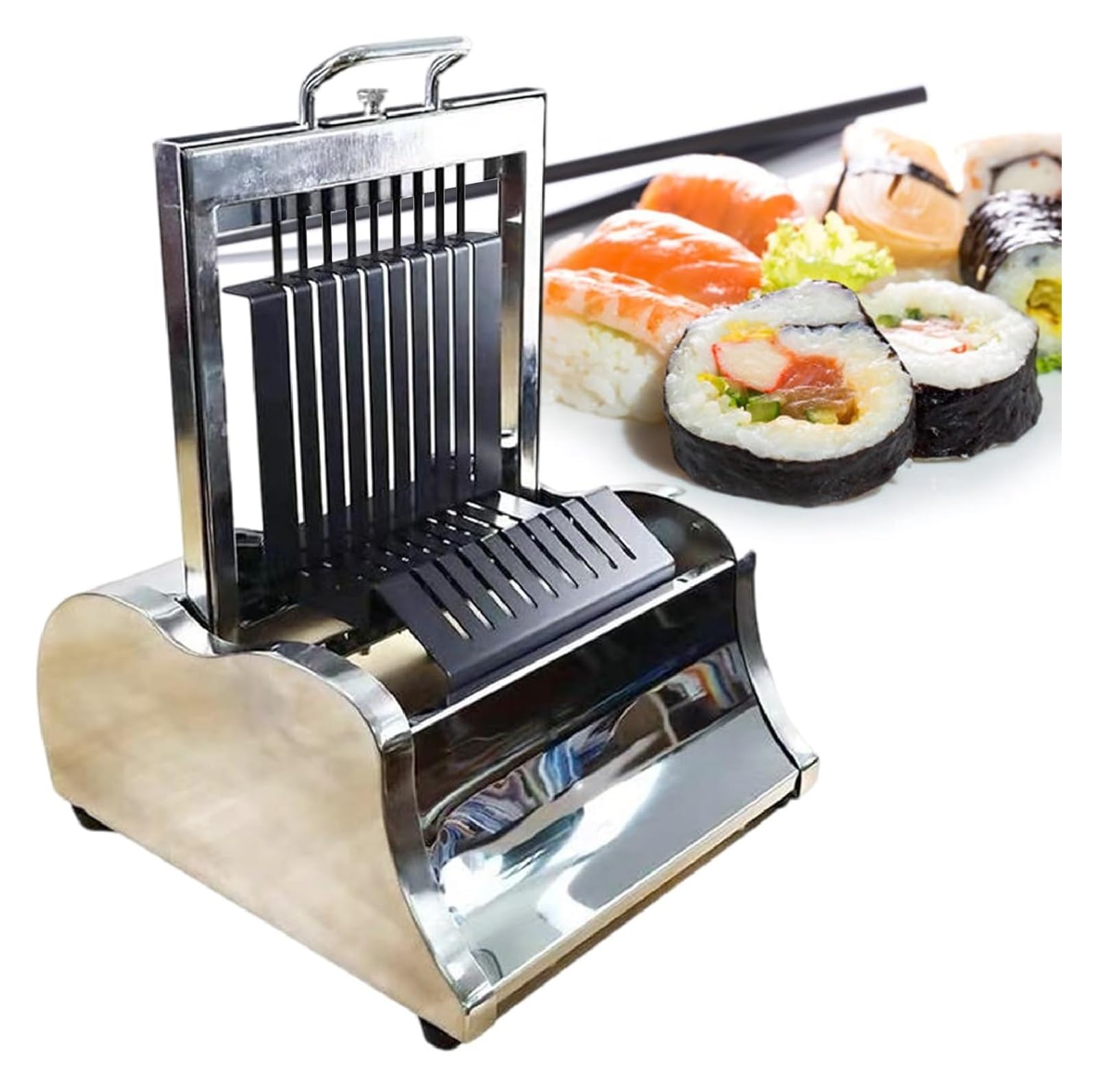 KEuLen Manueller Sushi-Rollenschneider – 8/10/12-teiliges Sushi-Maker-Set mit Edelstahlformen for schnelle und einfache Sushi-Zubereitung(10segments)