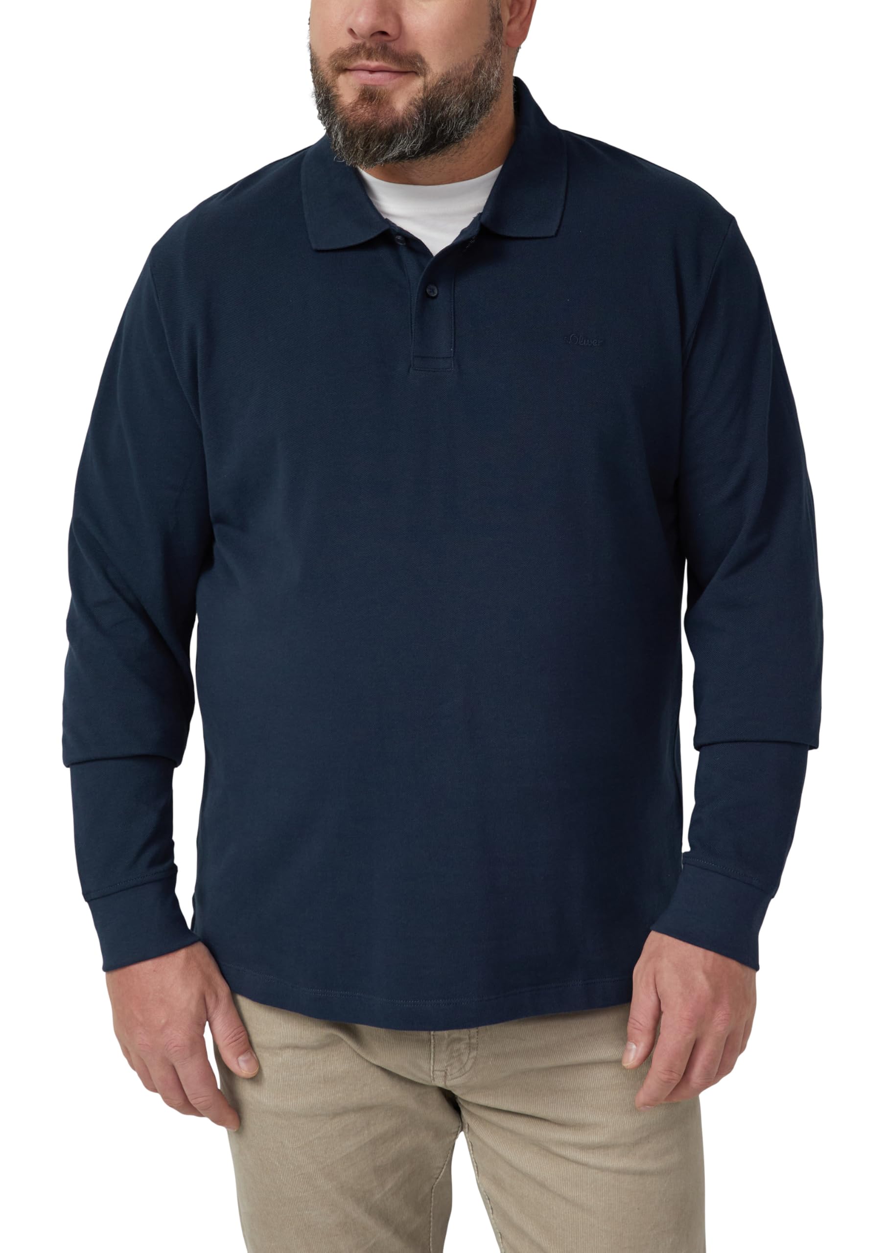 s.Oliver Langarm-Poloshirt aus Baumwoll-Piqué mit Bündchen