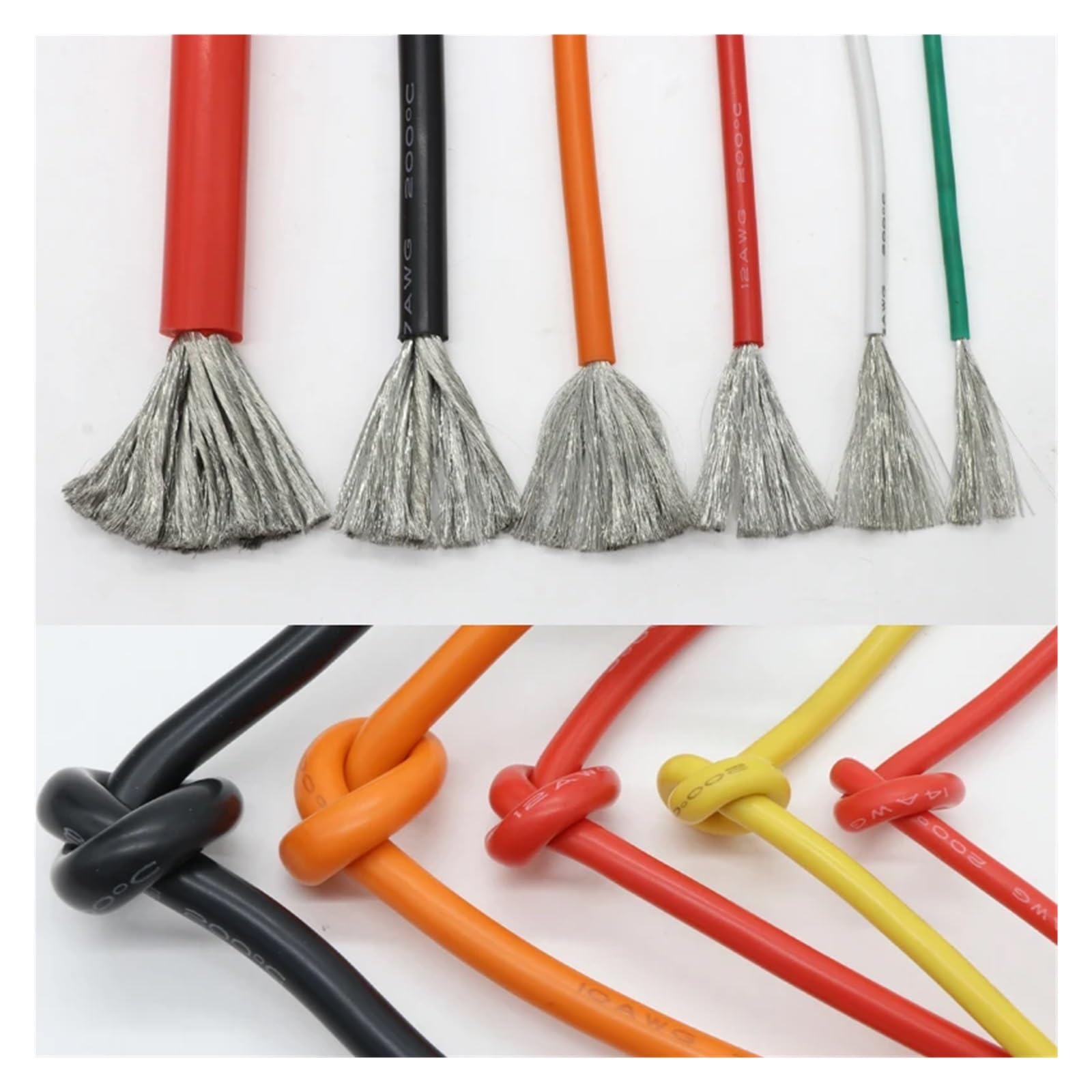 Xuro Cable resistente al calor de 1 m/5 m, calibres 30, 28, 26, 24, 22, 20, 18, 16, 15, 14, 12 y 10 AWG, de silicona ultrasuave, cobre flexible de alta temperatura.(Orange,5 METERS_10AWG)