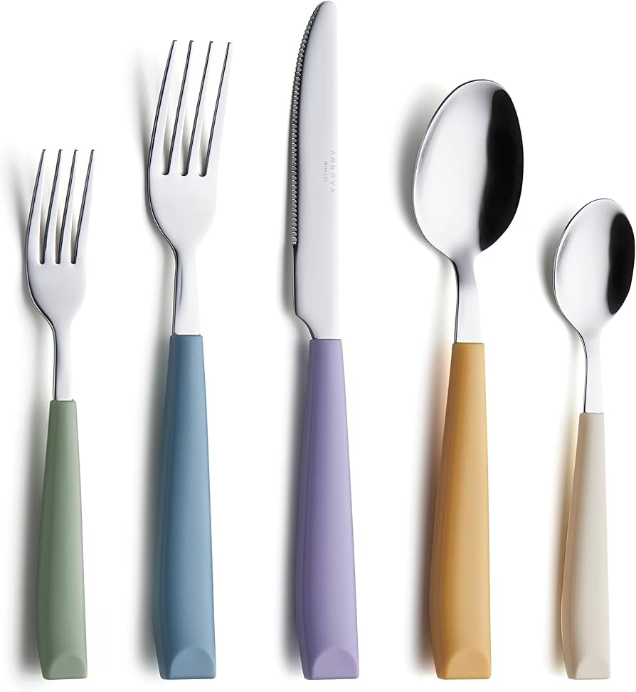 ANNOVA 20PCS Flatware Set Stainless Steel Silverware/Cutlery Set With Colored Handles Comfortable to Hold - Dinner Forks, Salad Forks, Dinner Knives, Dinner Spoons, Dessert Spoons - (Mixed Morandi)