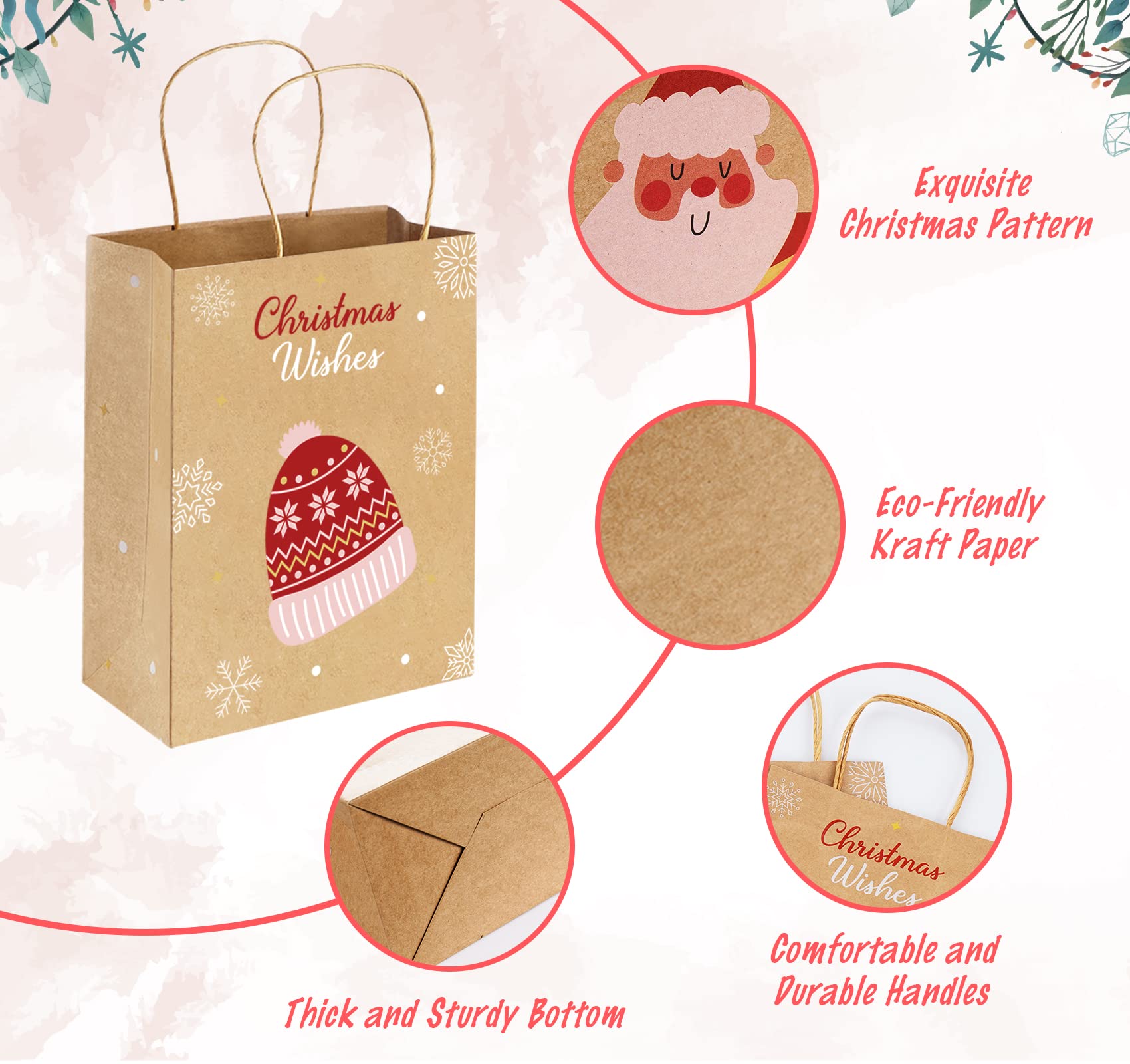 Set Di 10 Sacchetti Regalo Natalizi Marroni Con Manici - 21 X 15 X 8 Cm Carta Kraft Adatti Per Snack Vestiti Regali E Confezioni Regalo 89917398