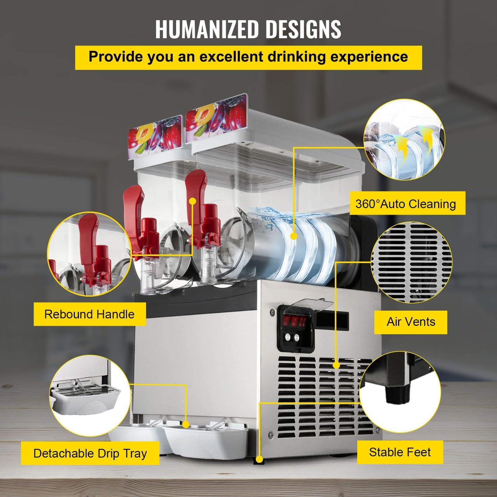 Máquina de granizado profesional con compresor Fast Cool: máquina para preparar granizados, margaritas, batidos y helados, tiempo de congelación 30 – 45 minutos (15 l x 2)