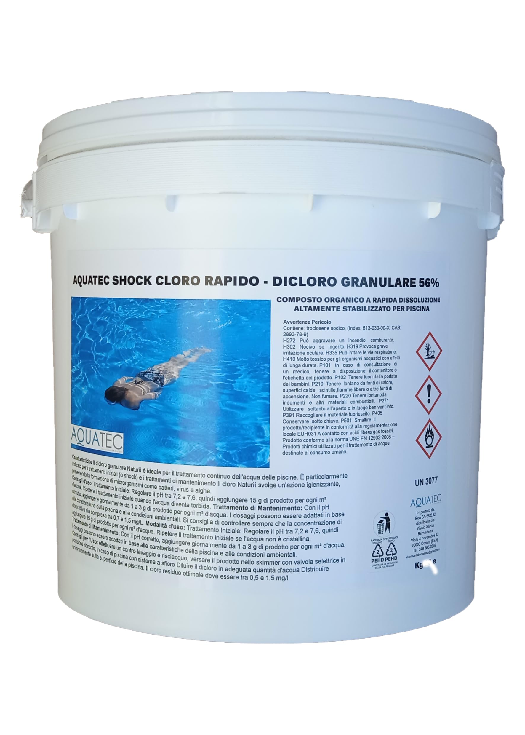 AQUATEC Cloro per piscina rapido dicloro granulare 56% a Rapida Dissoluzione per Trattamento Shock e Mantenimento Acqua di Piscina (25, Chilogrammi)