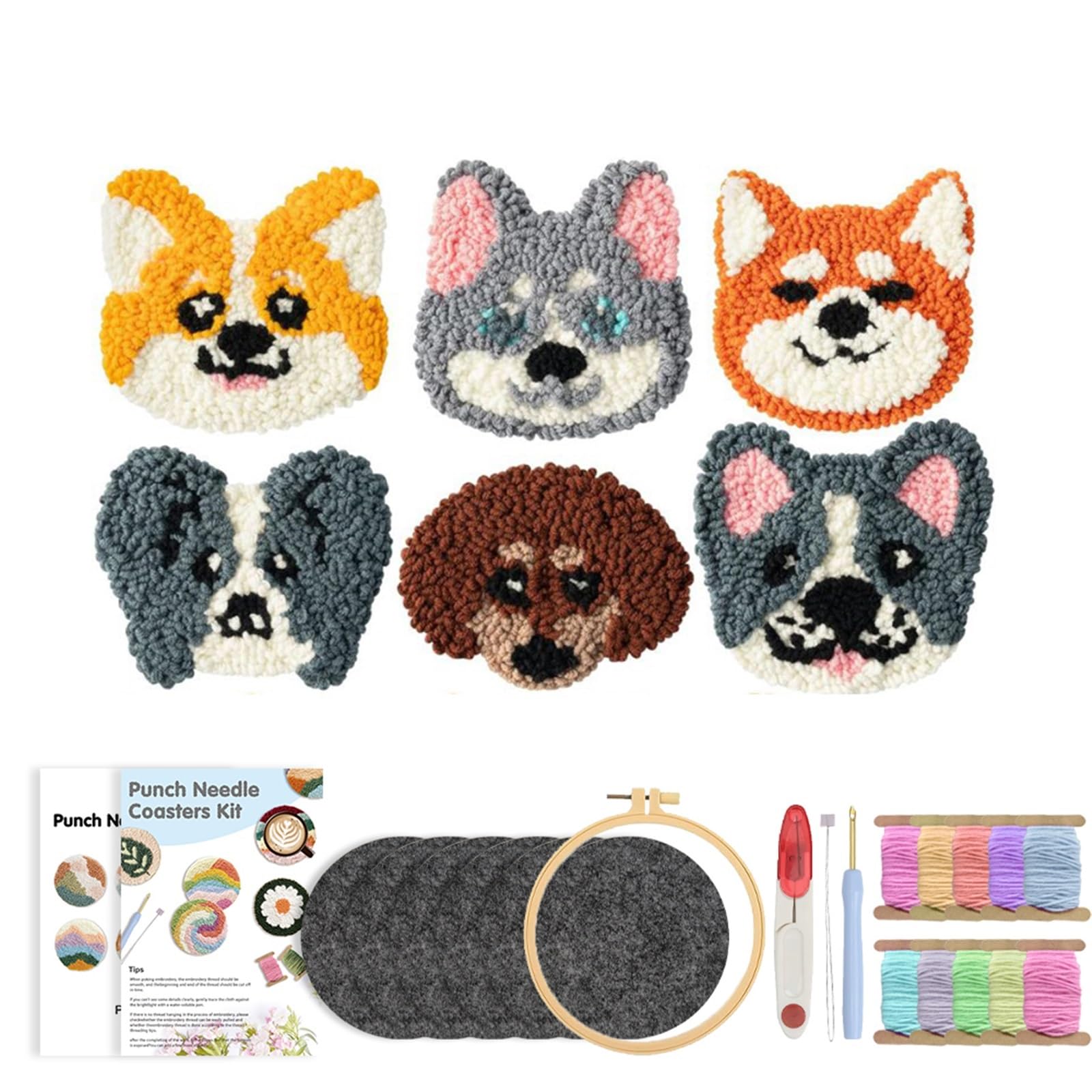 1Set Embroidery Kit Punch Needle Coaster Set Beginner Art Craft Supplies Tufted Coasters For Adult for DIY(Color7)