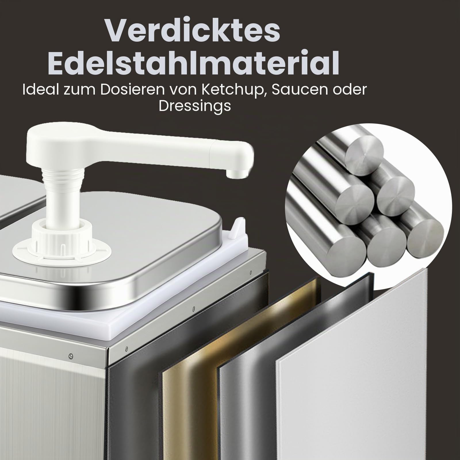 6L Saucenspender Pumpstation mit 3 Pumpköpfen Edelstahl Ketchupspender Tropffrei Lebensmittelecht Für Ketchup Mayonnaise Senf Honig Saucen 3x2L Gastro Soßenspender