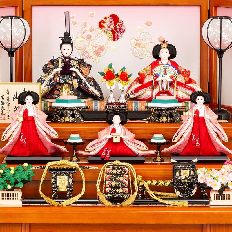 美品 吉徳大光 雛人形 ひな人形 五人飾り 三段飾り ライト付き 雛人形 吉徳大光 ひな人形 雛 三段飾り 五人飾り 江都みやび 御