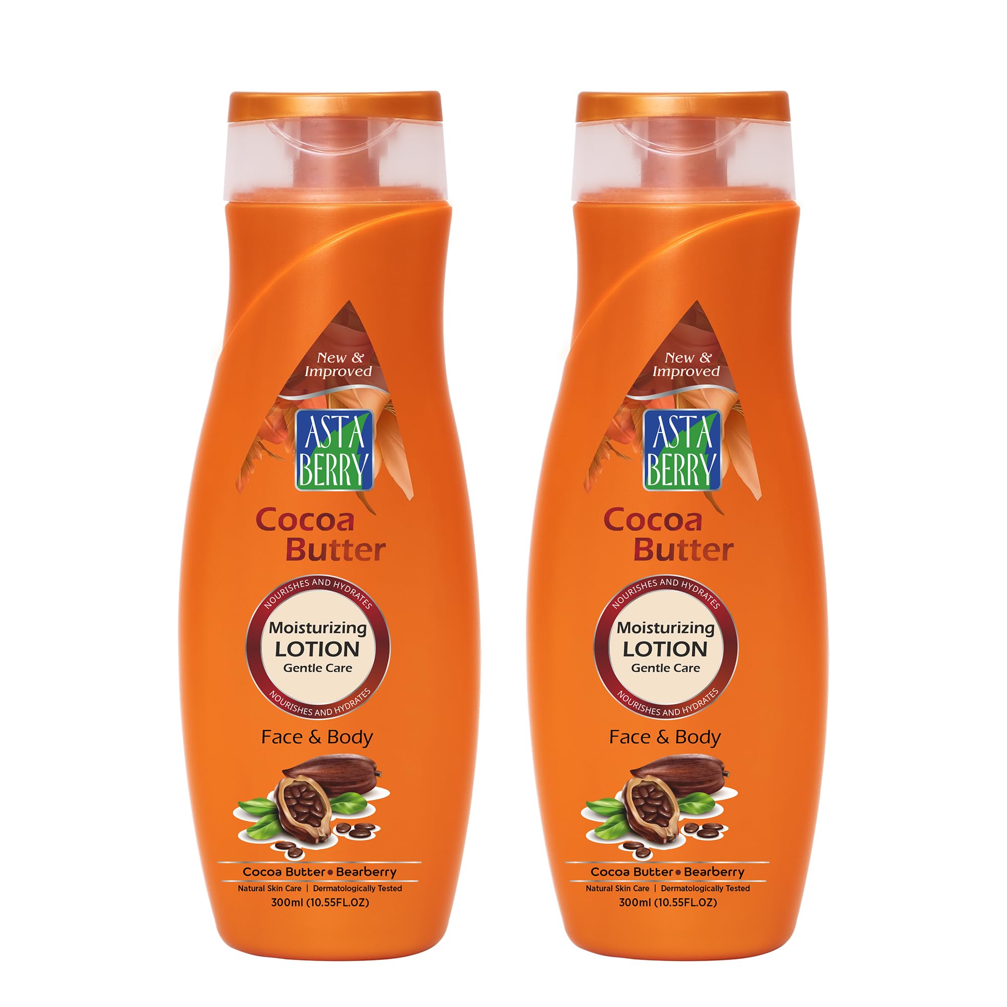 Astaberry Cocoa Butter Moisturizing Face & Body Lotion 300ml - Nourishes & Hydrates | Goodness of Cocoa Butter & Bearberry Extract | Removes Dryness & makes skin Soft | Pack of 2, (2 x 300ml)