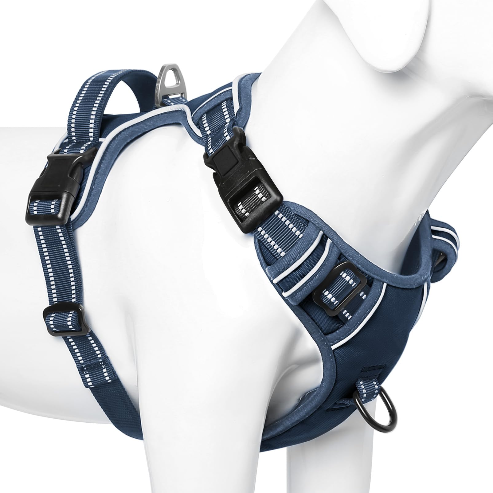 HEELE Dog Harness No Pull X-Large Release on Neck Front Back Clips Dog Vest Harness Reflective Adjustable Padded Easy Control Handle for Outdoor Walking Training Royal Blue
