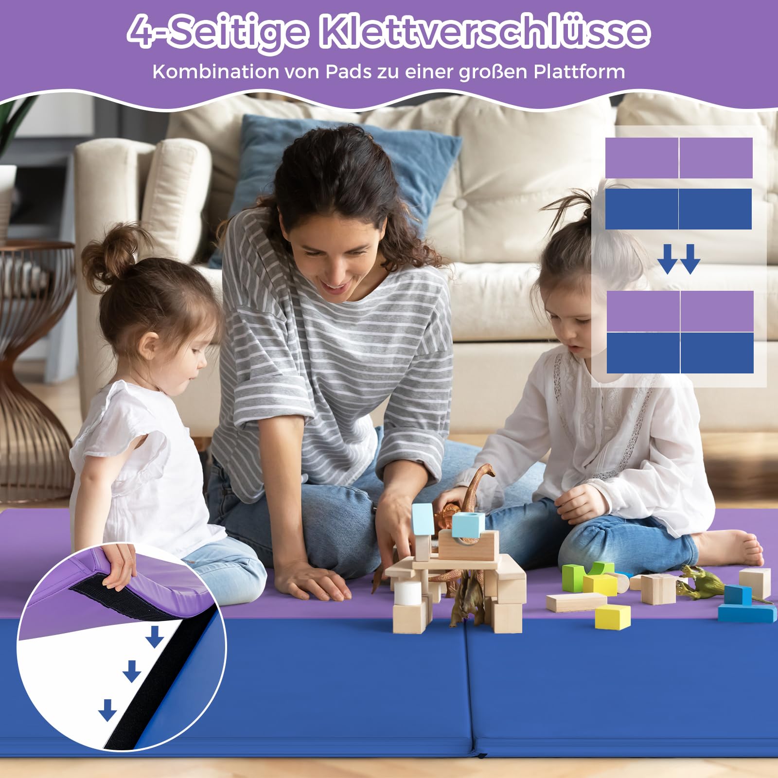 COSTWAY 180x60x4cm Weichbodenmatte, 2 Fach klappbare Gymnastikmatte, Yogamatte mit Klettverschluss und 2 Tragegriffe, Klappmatte, Turnmatte für Gymnastik, Yoga, Fitness und Training