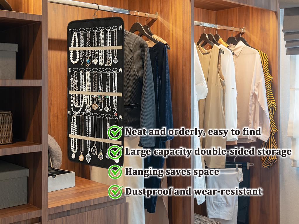 Organizer per Gioielli da Appendere, Hanging Jewelry Organizer per Armadio, Porta Gioielli da Appendere, Porta Collane da Armadio con 48 Tasche e 3 Ganci a Forma di Onda, per Orecchini,Collana