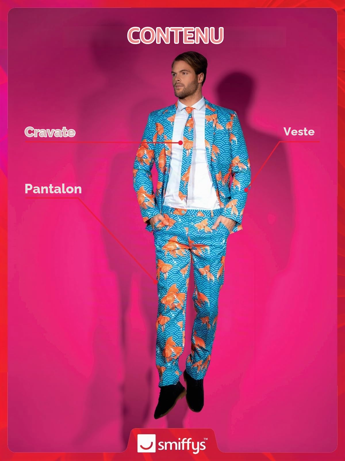 Smiffys Smiffys Costume Poisson Rouge, avec Veste, Pantalon et Cravate Déguisement - Homme - Costume Poisson Homme (Lot de 1)