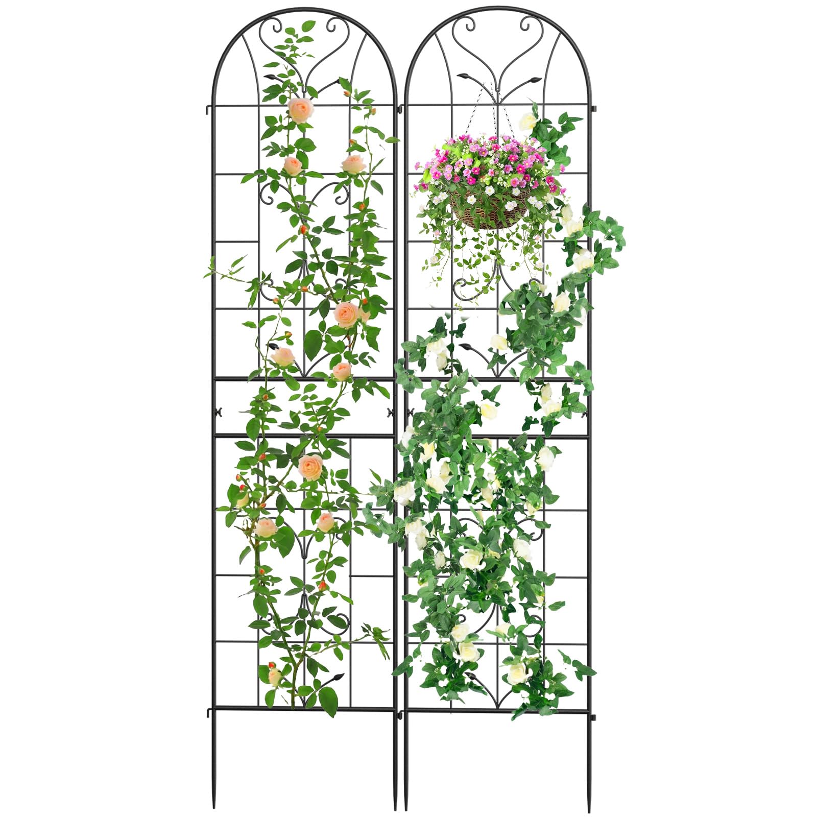220x50cm Tall Rustproof Metal Garden Trellis for Climbing Plants Support Outdoor, 2 Pack Decorative Trellis Fence Panels for Climbing Outdoor Plants Vegetables, Vines, Flowers, Black