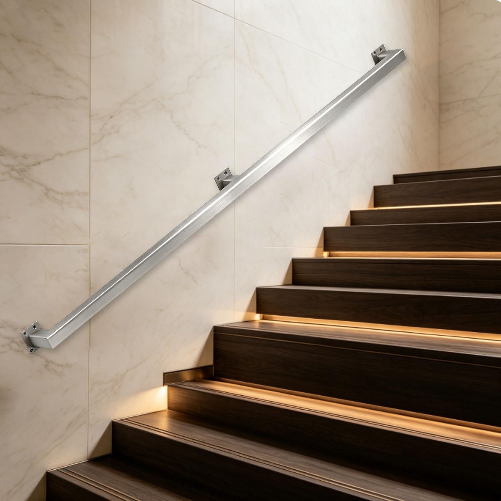Renmlion One Color Handrails For Stairs｜1M 1.2M 1.5M 1.8M 2M 2.5M 300Cm Stair Handrail For Indoor Outdoor Grab Rail｜Wall Mounted Hand Rails Industrial Banister Railing｜Metal Stainless Steel(8.2Ft/250Cm)