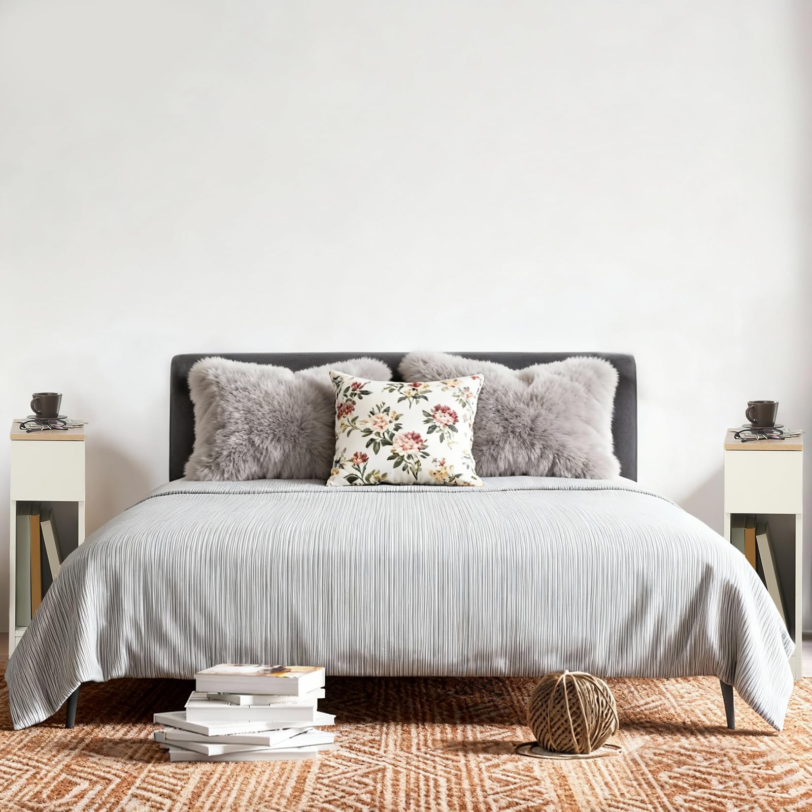 SoBuy set da 2 Comodino camera da letto stretto 20 cm con cassetto comodino salvaspazio & tavolino da letto per piccoli spazi camera da letto soggiorno bianco 20x35x60 cm FBT111-WNx2