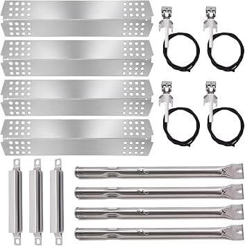 Criditpid Grill Replacement Parts for Charbroil 463241113 463449914 4 Burner Gas Grill, Stainless Steel Heat Plate Shields, Crossover Tubes, Igniters and Grill Burner Parts for Charbroil 463449914