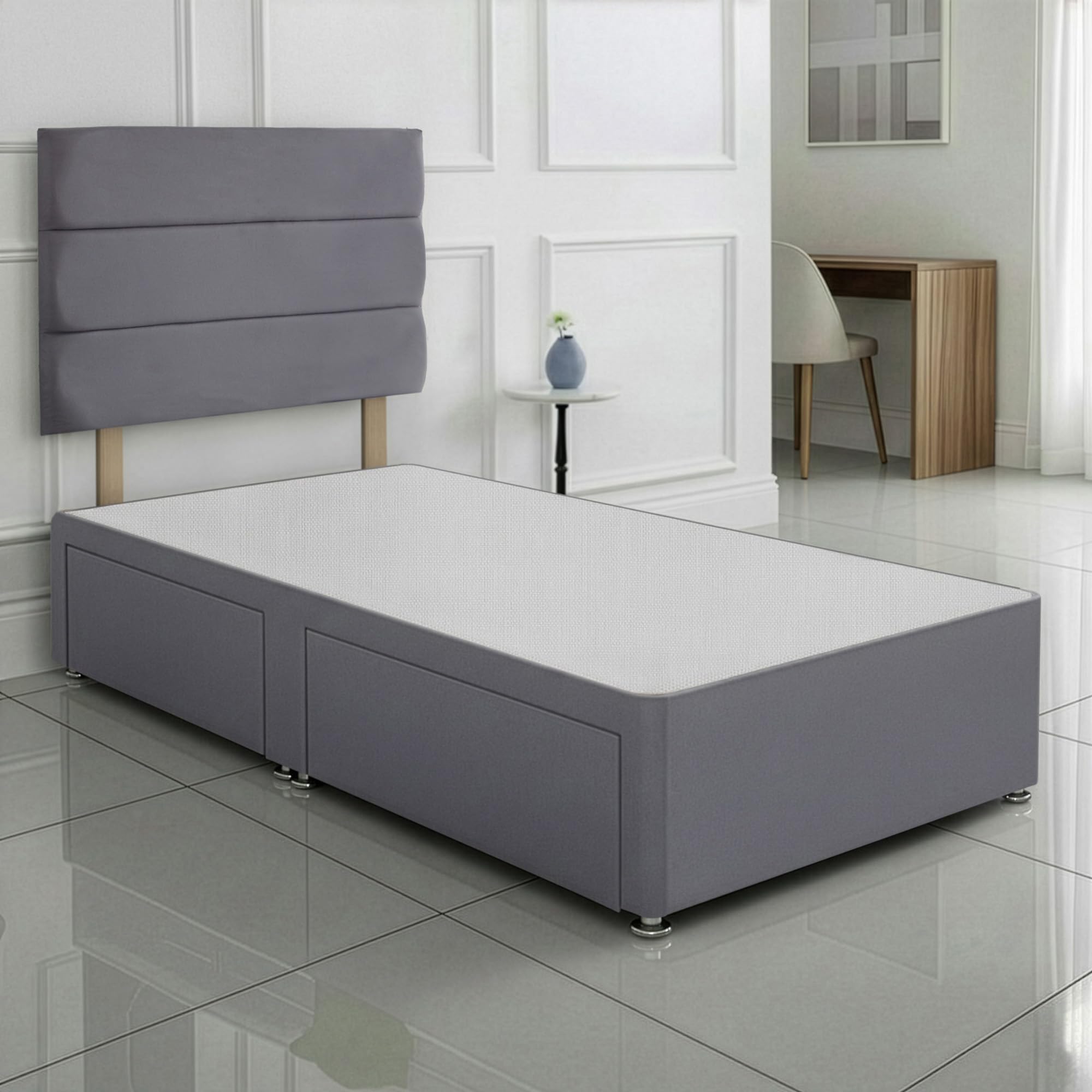 SANA SLEEP Single Bed with 2 Drawers - 3FT (sierra grey Fabric) - Stylish Divan Set for Comfortable Living - Durable Frame for Cosy Bedrooms - Luxurious Bed for Modern Homes - Storage Solution.