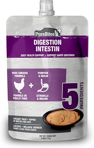 PureBites Plus Squeezables Cat Treat Topper 2.50oz intestino y digestión 5 ingredientes Caja de 15