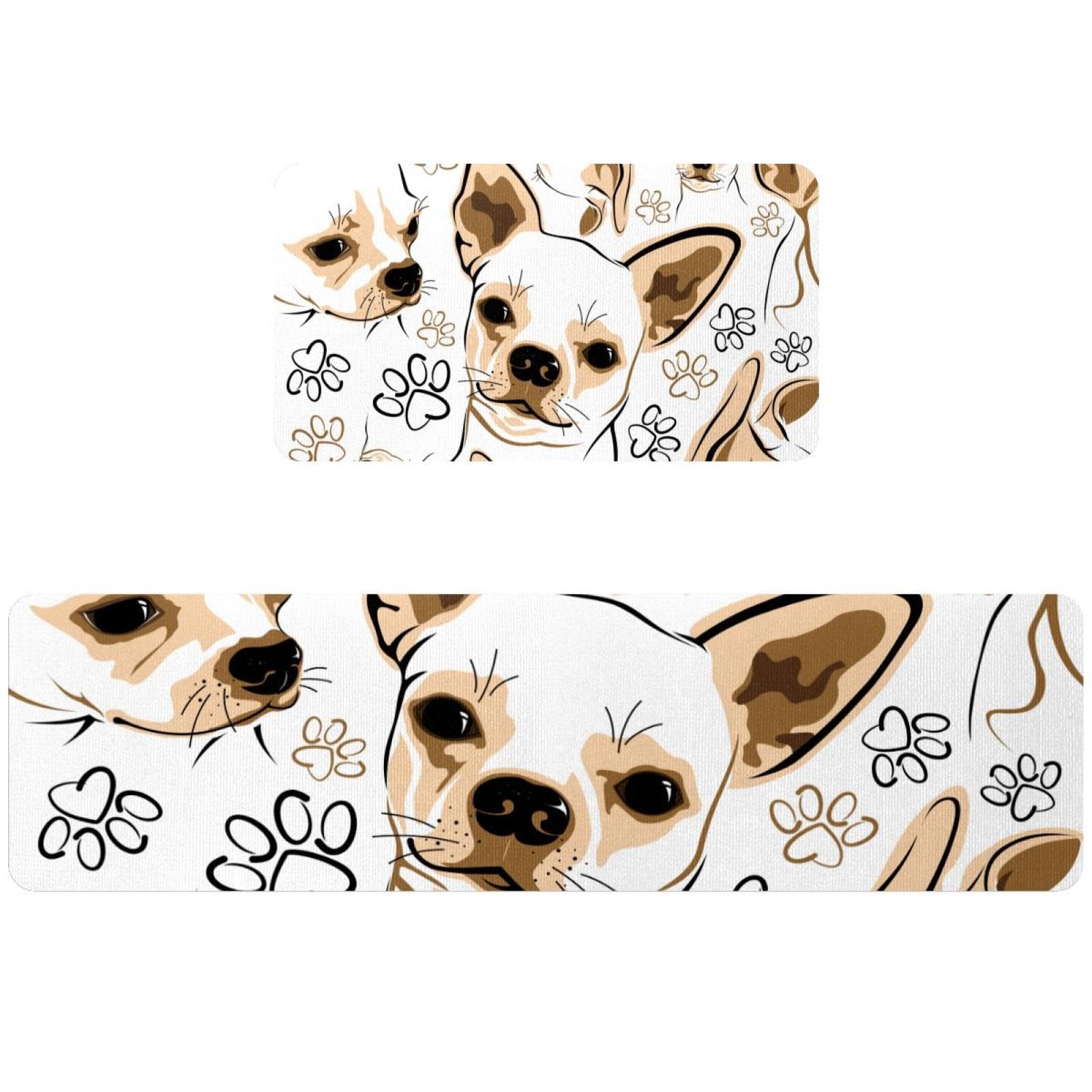 Alfombrillas de cocina con huellas de perro, juego de 2 alfombras absorbentes para el hogar