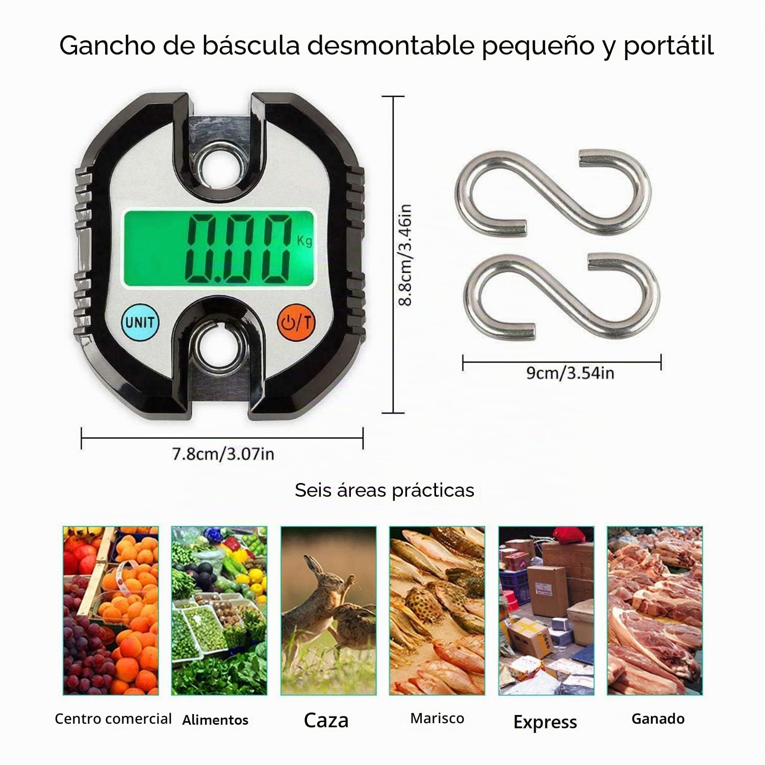 Rhorawill Bascula Digital Viaje Digital Balanza Báscula de Equipaje Báscula de Pesca, Hasta 150 kg, Bascula Viaje con Pantalla LCD y 2 Ganchos Desmontables, Para Viaje, Pesca, al Aire Libre (Negro)