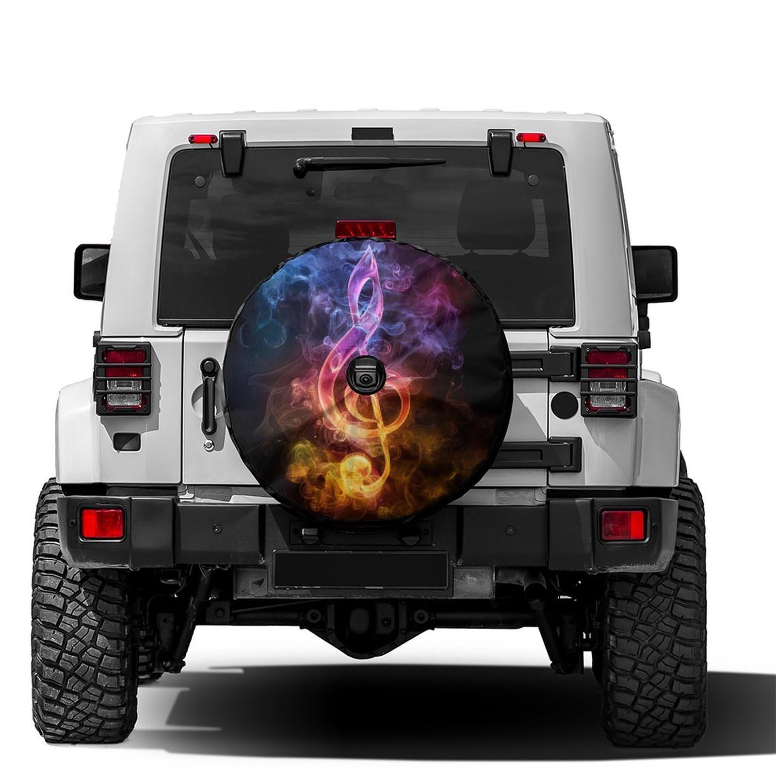 Dujiea Smoke Big Music Clef Spare Tire Cover with Backup Camera Hole, Universal Wheel Tire Cover Tire Protectors for Trailer RV Van SUV Truck Camper and Many Vehicle 15inch