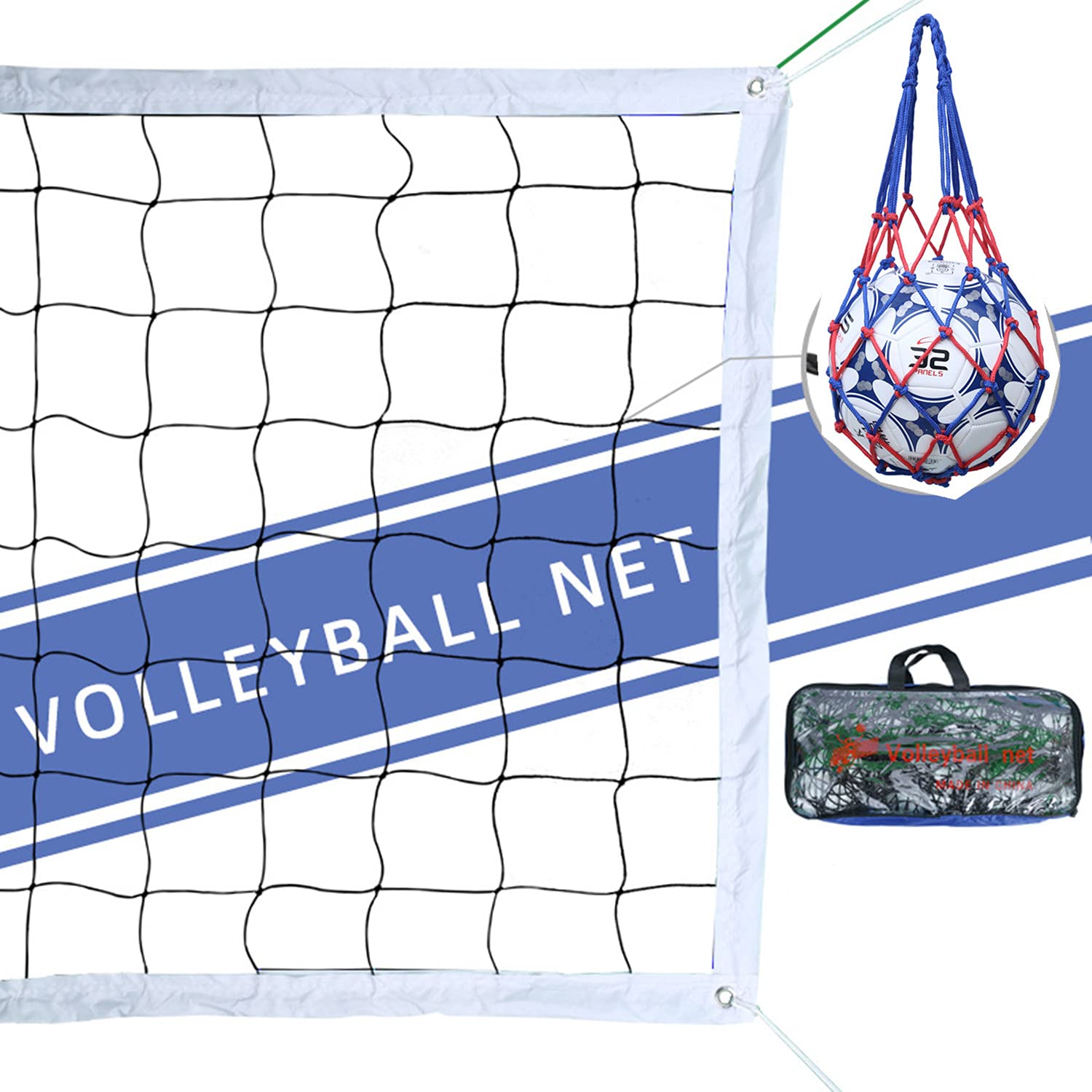 OAS Volleyball Net with Ball Bag, Portable Volleyball Net for Pool Beach Indoor and Outdoor Play with Steel Cable Rope (32 FT x 3 FT) Poles Not Included