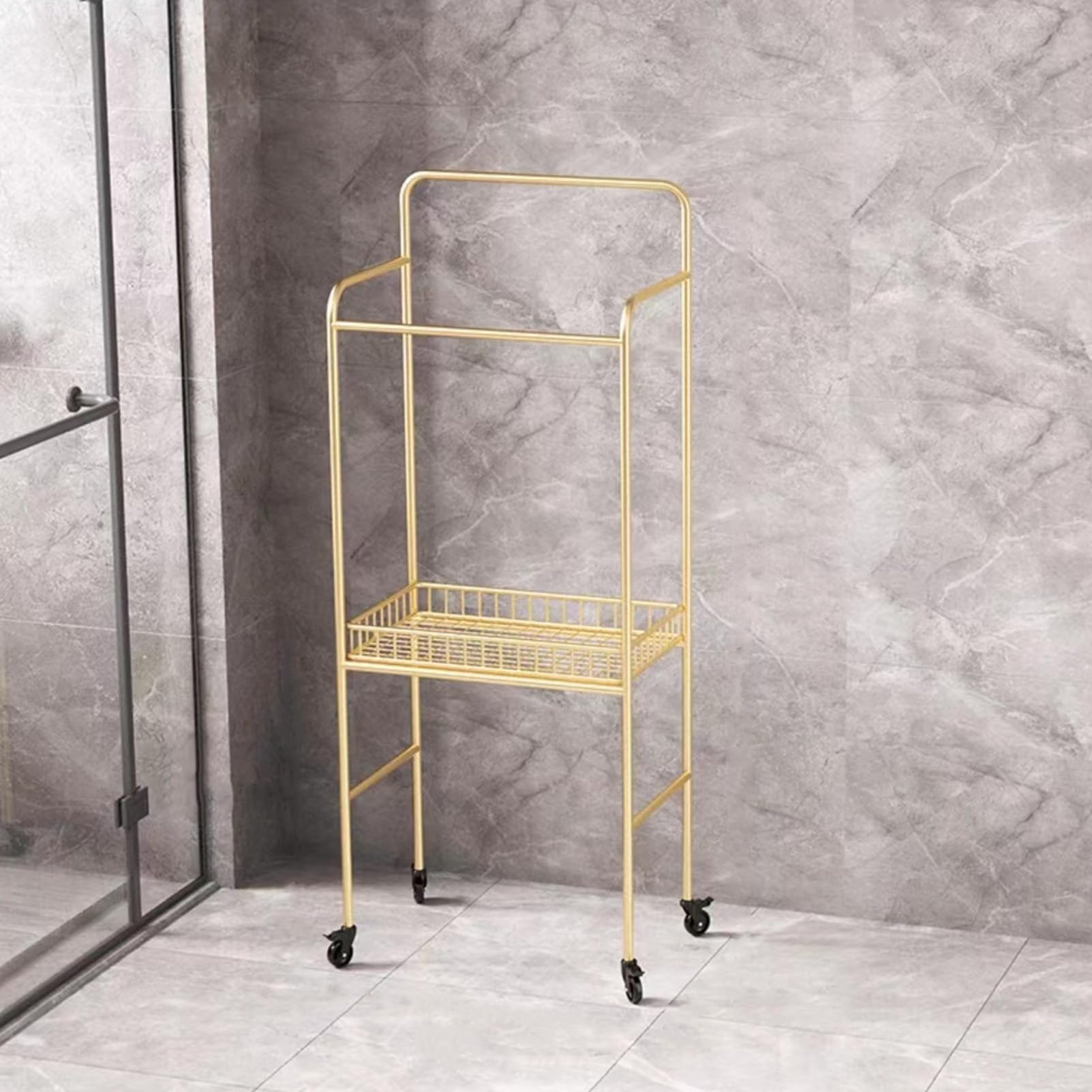 Bathroom Towel Shelf, Floor Standing Bathroom Trolley Clothes Basket, Bathroom Bath Dirty Clothes Hamper Storage Shelf
