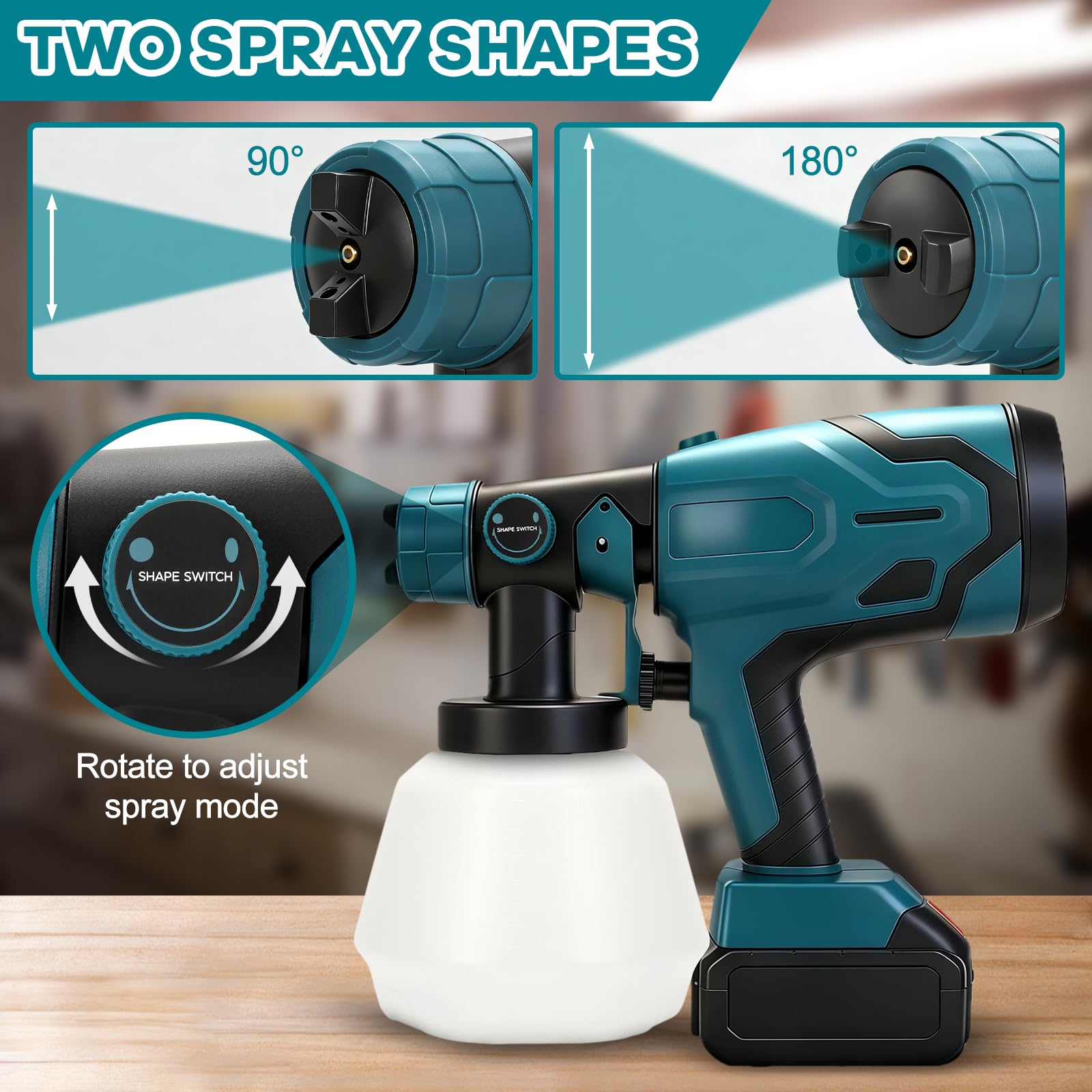 Pistola Pintura Compatible con Makita 18 V batería, HVLP Pistola de Pintura Electrica, depósito de 1000 ml,con 4 boquillas, Flujo Ajustable para Vallas, Paredes, Techos (no Batería)