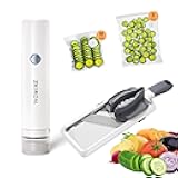 ZKIRON Food Prep Combo – OneTouch Handheld Vacuum Sealer with 12 Reusable Bags + Multi Handheld Mandoline Slicer for Effortless Slicing and Freshness Preservation (10 Medium + 2 Large Bags)