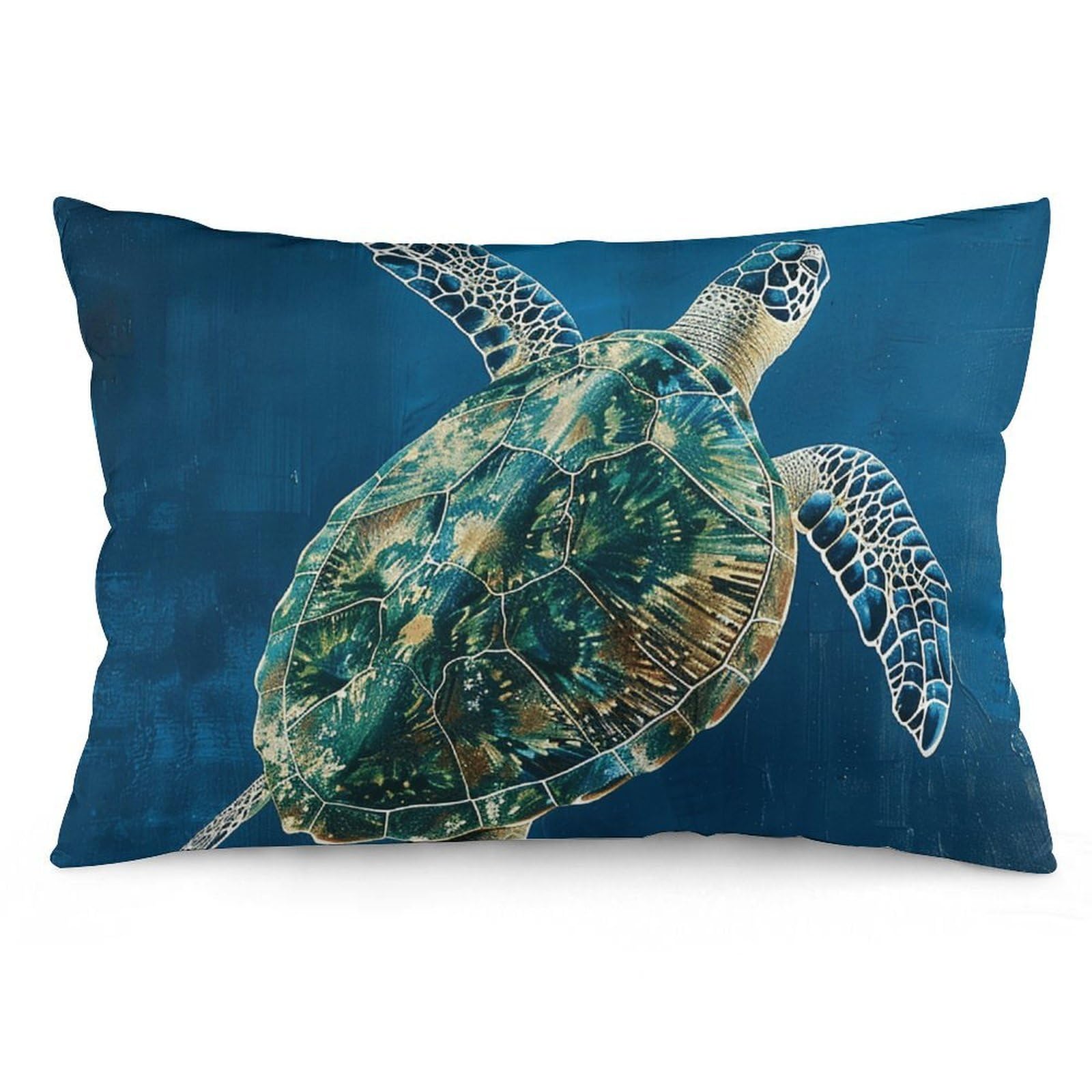 Velvet Pillowcases Standard Size 12 "x20, Ultra Soft Breathable Pillow Cases for Bed, Luxury Cozy Fuzzy Pillow Shams, Lumbar Pillow Cover, A Sea Turtle Swimming Cushion Case Home Decor