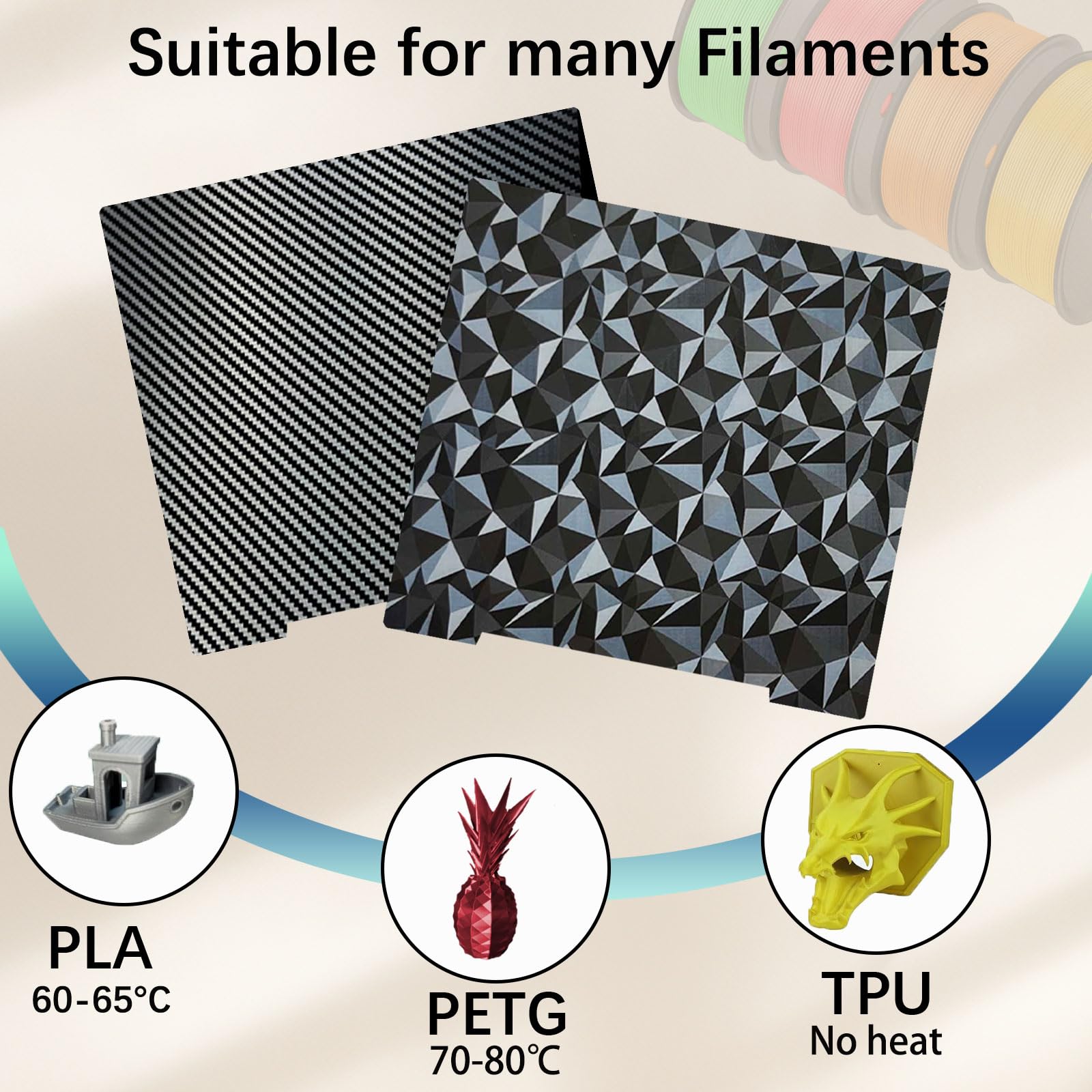 Plate-forme d'imprimante 3D pour Prusa i3 MK3, plaque de construction double face diamant PEO + feuille flexible en acier à ressort PET en fibre de carbone 241 x 253,8 mm pour imprimante 3D Prusa I3