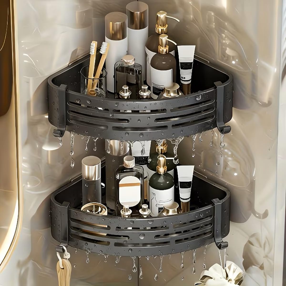 Hallstatt Pack of 2, Self Adhesive Bathroom Corner Shelf for Wall Shelf Organizer Wall Mounted Aluminum Bathroom Shelves Rack Holder Stand for Bathroom Accessories Organiser Without Drill-image-22