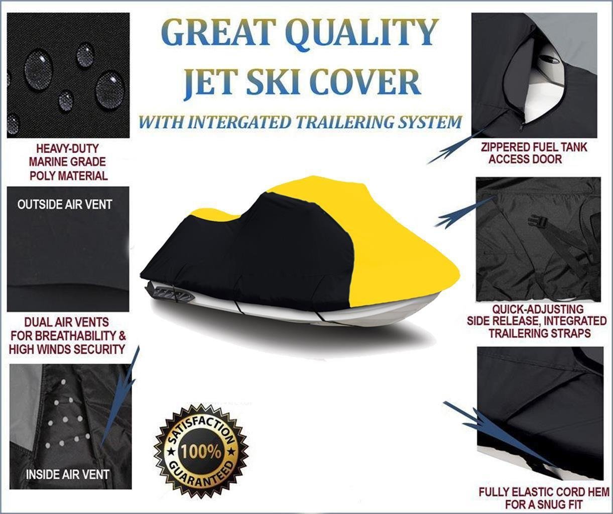 SBU Black/Yellow Heavy-Duty, PWC Cover Compatible for Sea Doo Sea-Doo Bombardier Jet SKI RXP 2004 2005 2006 2007 2008 Jet Ski Trailerable Cover