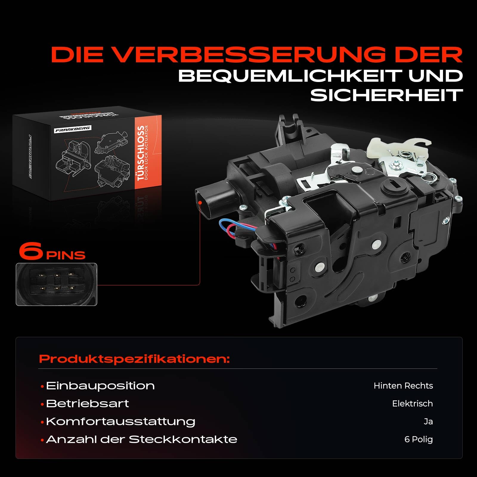 Frankberg 1x Türschloss Stellmotor Hinten Rechts Kompatibel mit Leon 1M1 1999-2006 Toledo II 1M2 1998-2006 B.o.r.a 1J2 1J6 1998-2005 Golf 1J1 1J5 1997-2006