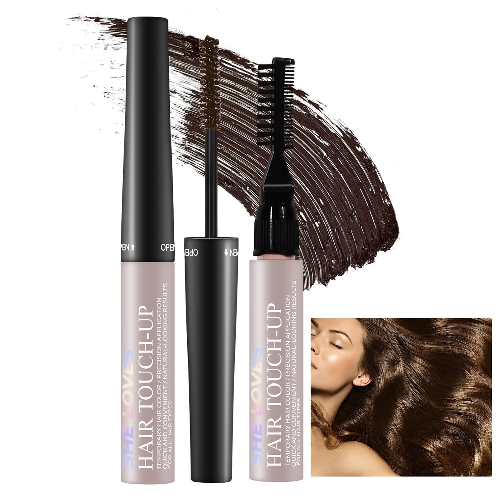NALACAL Root Touch Up Dark Brown, Grey Hair Cover Up Beard Dye Hair Mascara, Hair Dye Retouch Semi Permanent Root Concealer, Waterproof Sweatproof Long Lasting, 3 Type Brushes(dark brown)