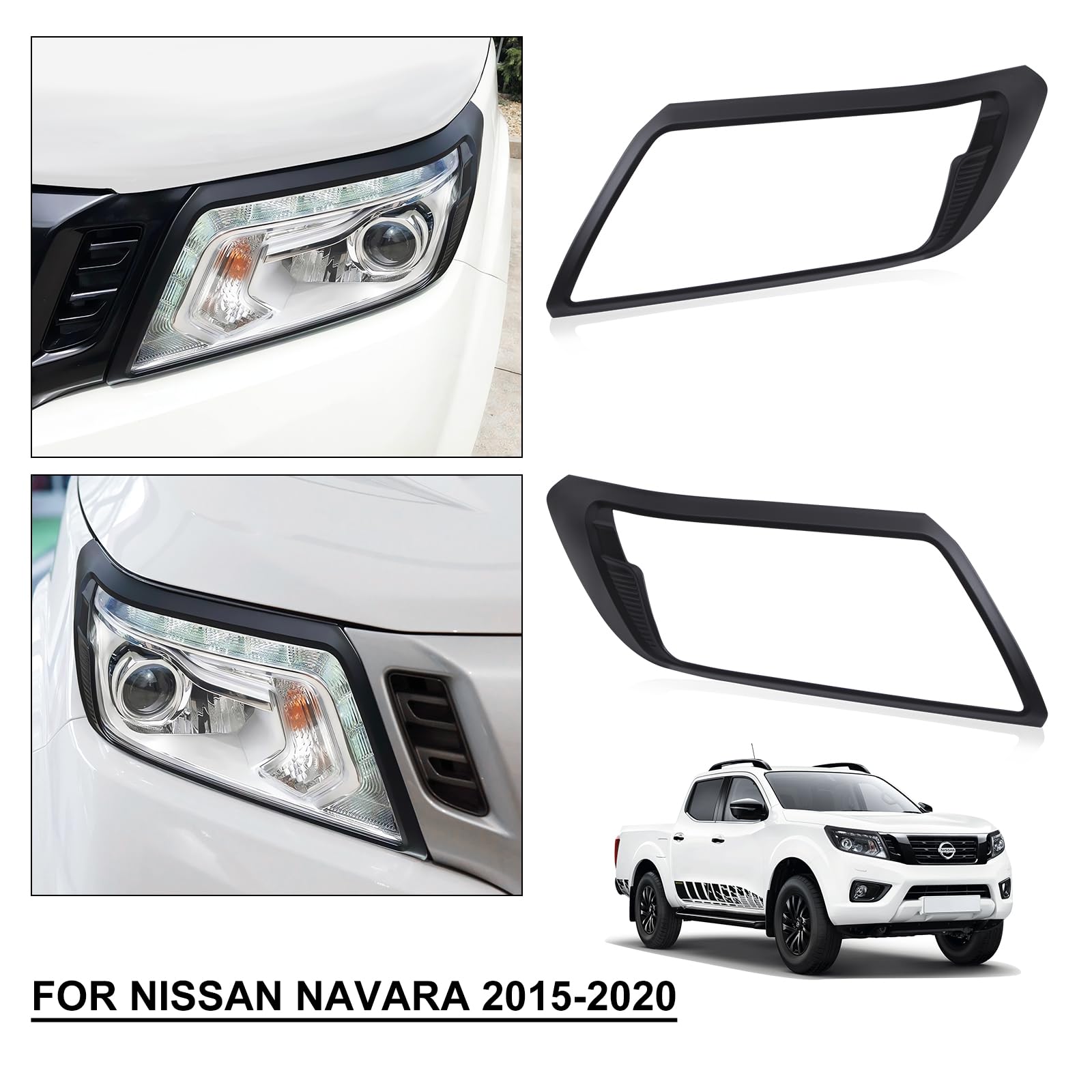 Cubierta de faros delanteros y trasera para Nissan Navara 2015-2020, D23 NP300 N-Guard Navara Trek-1° Navara Tekna ABS negro mate