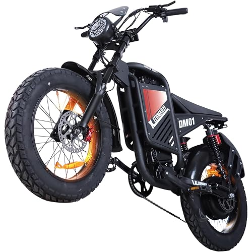 DM01Pro Electric Bike 52MPH Peak 3000W 60V 100Miles Ebike with 1800WH Battery ShiMN-7 Speed Full Suspension Hydraulic Brakes for Commuting Night Riding