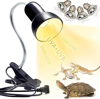 Reptile Heat Lamp, UVA UVB Reptile Light Basking Spot Lamp, Turtle Aquarium Tank Heating Lamps Holder & Switch Fixture for Aquatic Turtles Tortoise Snake Lizards Terrarium Amphibian with 3 Heat Bulbs