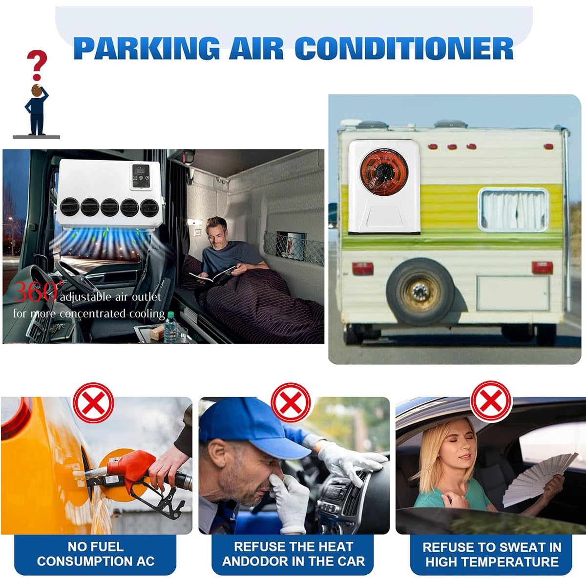 Aire Acondicionado Eléctrico Para Techo De Caravana 24V, RV Aire Acondicionado Aparcamiento Ultra-Delgado,Funcionamiento De 8 Horas, Para Autocaravanas, Camiones, VehíCulos AgríColas(Rojo)