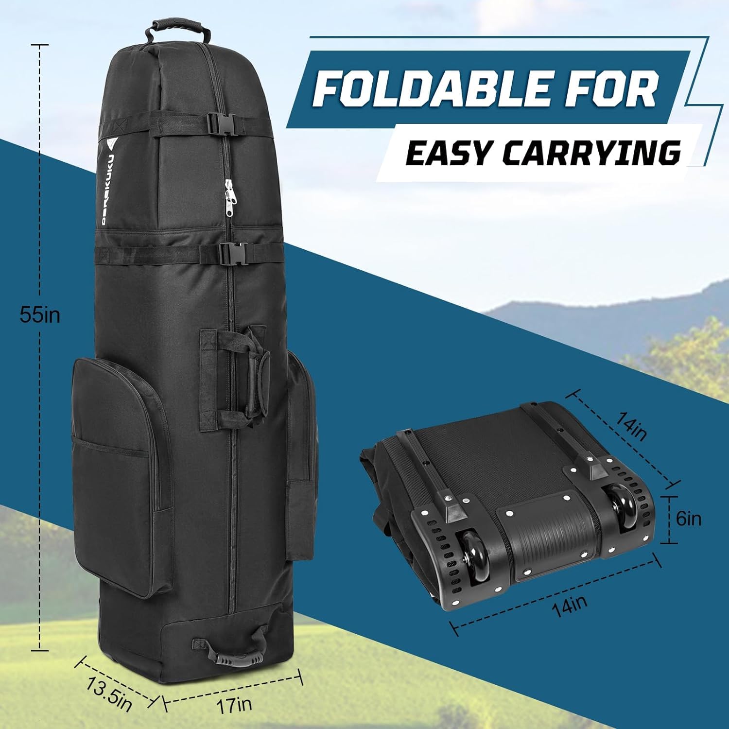 Borse da viaggio da golf con ruote, in tessuto Oxford 900D resistente, resistente all'usura, con custodia extra, leggera e portatile, per compagnie aeree, facile da riporre