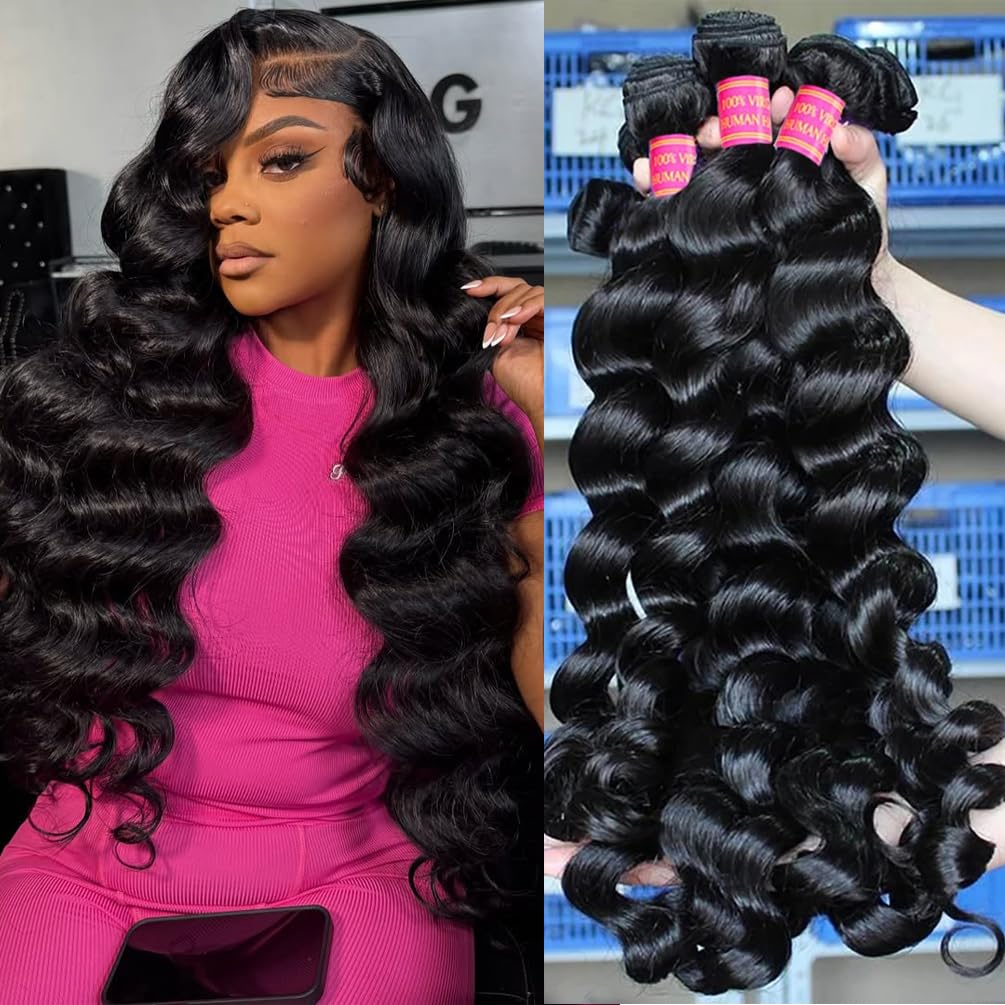 Loose Wave Human Hair 4 Bundles （18 20 22 24）12A 100% Unprocessed Brazilian Virgin Human Hair Extensions Loose Weave Human Hair Bundles for Women