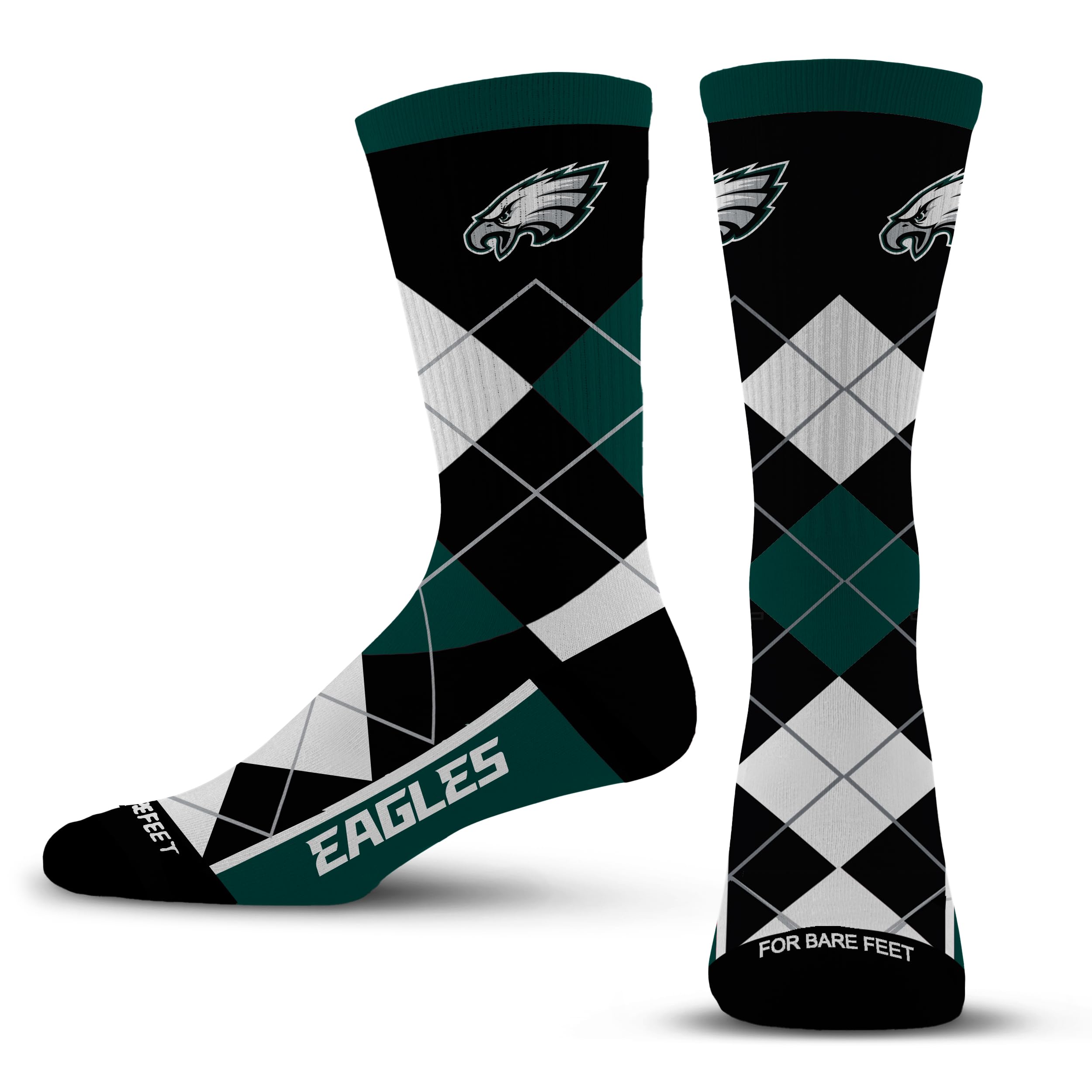 For Bare Feet - NFL Team Logo and Colors Men's Ribbed Argyle Socks Size Large 10-13, Philadelphia Eagles, Large