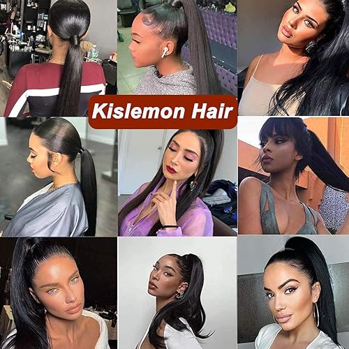 Miniatura 2 de Extensiones de cabello humano lacio con clip, 100% cabello brasileño sin procesar, correa mágica envolvente alrededor de colas de caballo, pasta